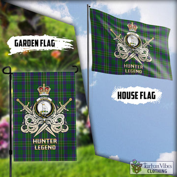 Hunter of Hunterston Tartan Flag with Clan Crest and the Golden Sword of Courageous Legacy