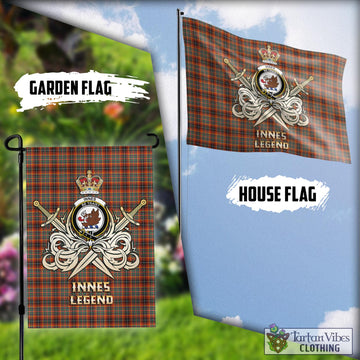 Innes Ancient Tartan Flag with Clan Crest and the Golden Sword of Courageous Legacy