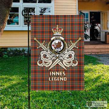 Innes Ancient Tartan Flag with Clan Crest and the Golden Sword of Courageous Legacy