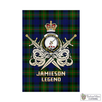 Jamieson Tartan Garden Flag with Clan Crest and the Golden Sword of Courageous Legacy - Tartan Vibes Clothing