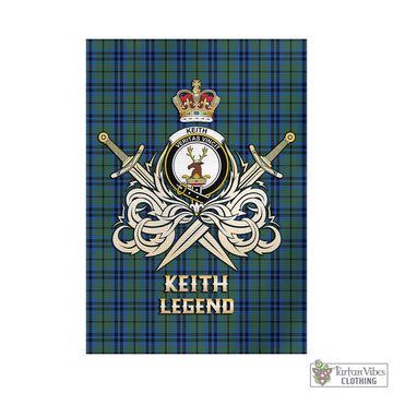 Keith Tartan Garden Flag with Clan Crest and the Golden Sword of Courageous Legacy - Tartan Vibes Clothing