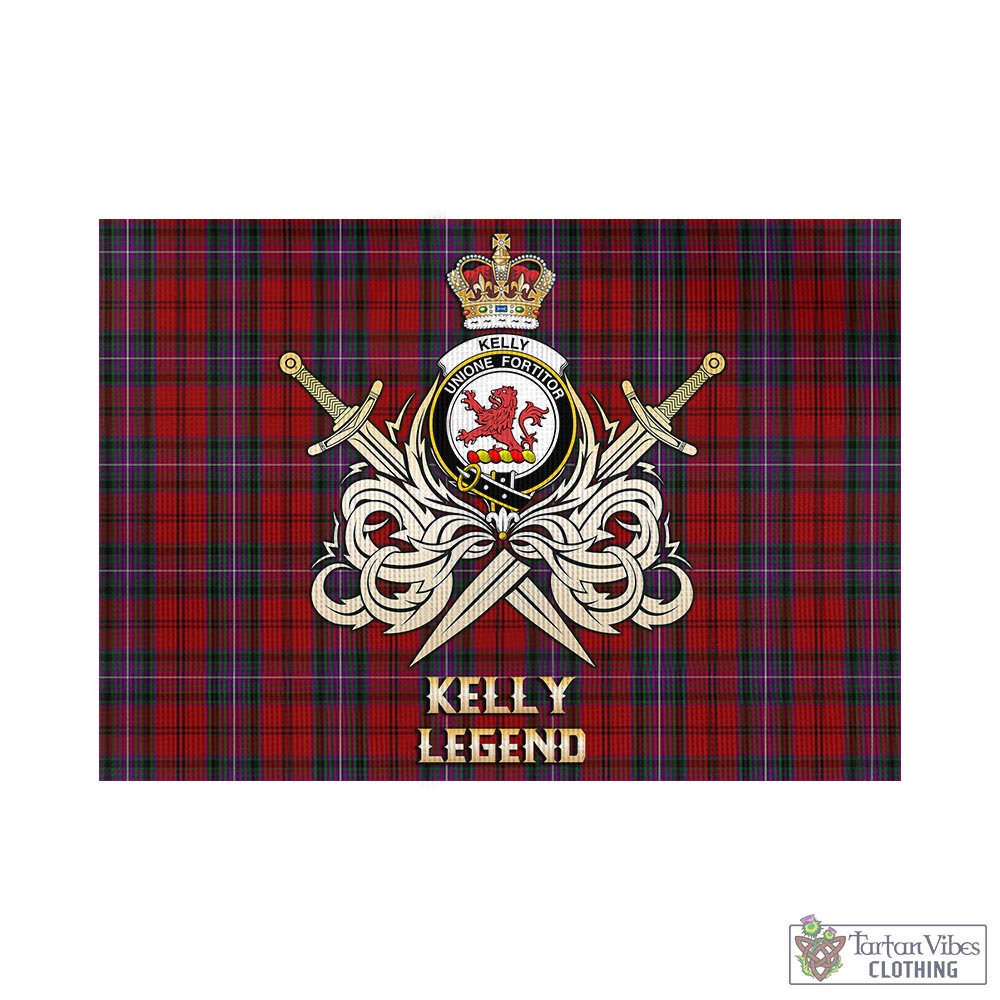 kelly-of-sleat-red-tartan-flag-with-clan-crest-and-the-golden-sword-of-courageous-legacy