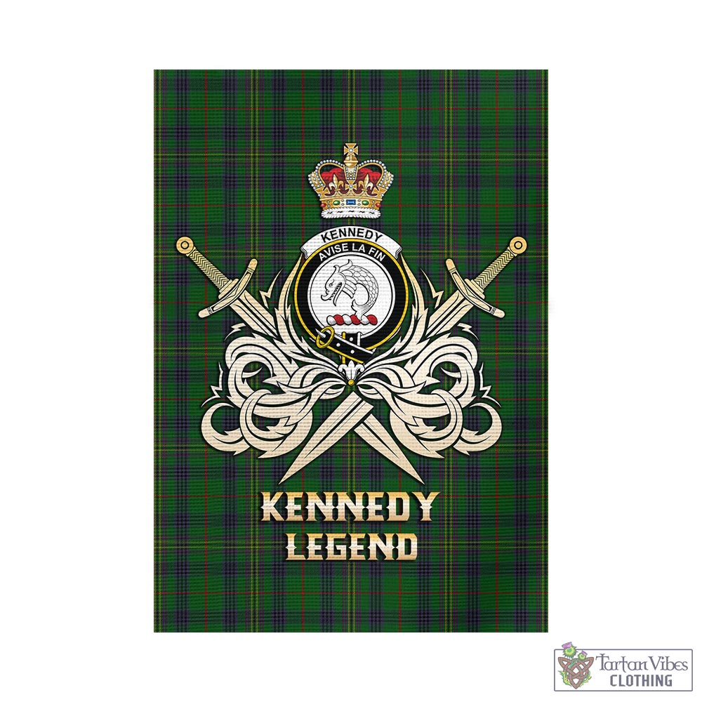 kennedy-tartan-flag-with-clan-crest-and-the-golden-sword-of-courageous-legacy