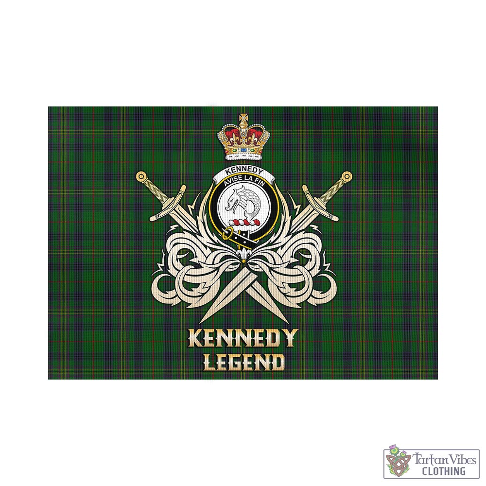 kennedy-tartan-flag-with-clan-crest-and-the-golden-sword-of-courageous-legacy