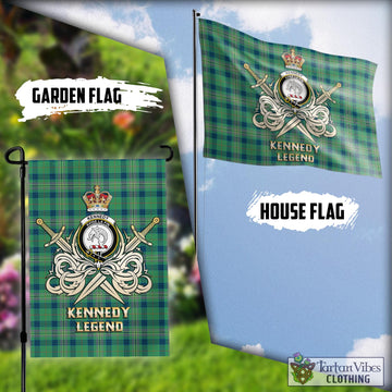 Kennedy Ancient Tartan Flag with Clan Crest and the Golden Sword of Courageous Legacy