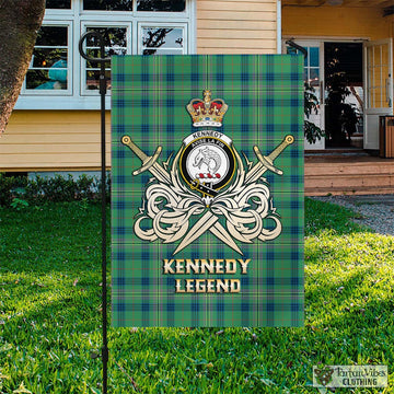 Kennedy Ancient Tartan Flag with Clan Crest and the Golden Sword of Courageous Legacy