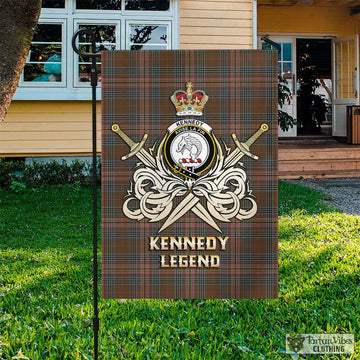 Kennedy Weathered Tartan Flag with Clan Crest and the Golden Sword of Courageous Legacy