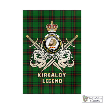 Kirkaldy Tartan Garden Flag with Clan Crest and the Golden Sword of Courageous Legacy - Tartan Vibes Clothing