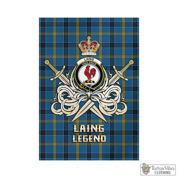 Laing Tartan Garden Flag with Clan Crest and the Golden Sword of Courageous Legacy - Tartan Vibes Clothing