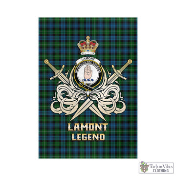 Lamont Tartan Garden Flag with Clan Crest and the Golden Sword of Courageous Legacy - Tartan Vibes Clothing