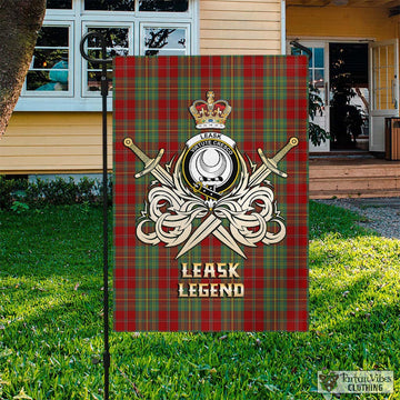 Leask Tartan Flag with Clan Crest and the Golden Sword of Courageous Legacy