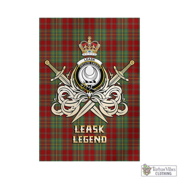 Leask Tartan Garden Flag with Clan Crest and the Golden Sword of Courageous Legacy - Tartan Vibes Clothing