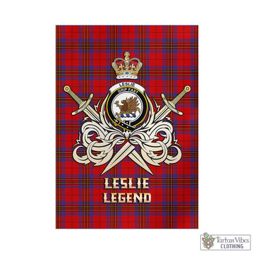 Leslie Tartan Garden Flag with Clan Crest and the Golden Sword of Courageous Legacy - Tartan Vibes Clothing