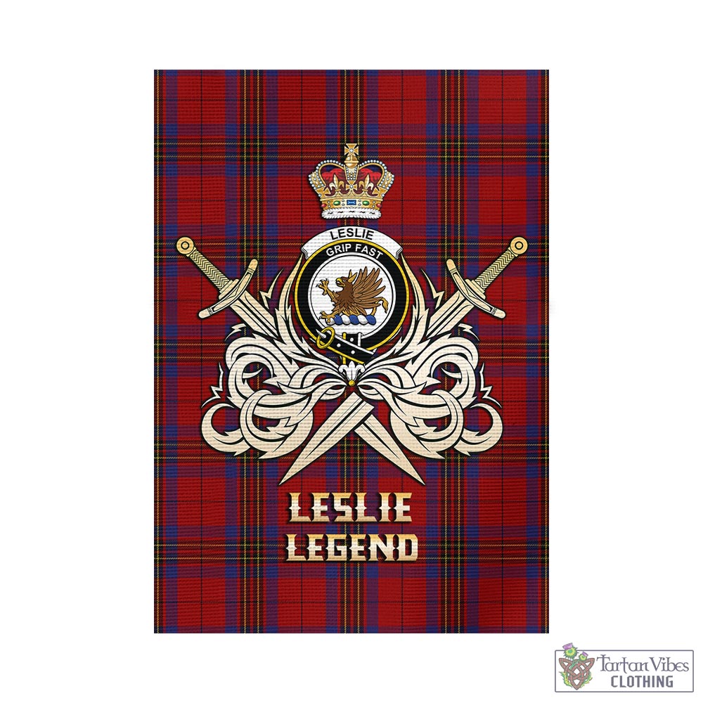 leslie-red-tartan-flag-with-clan-crest-and-the-golden-sword-of-courageous-legacy