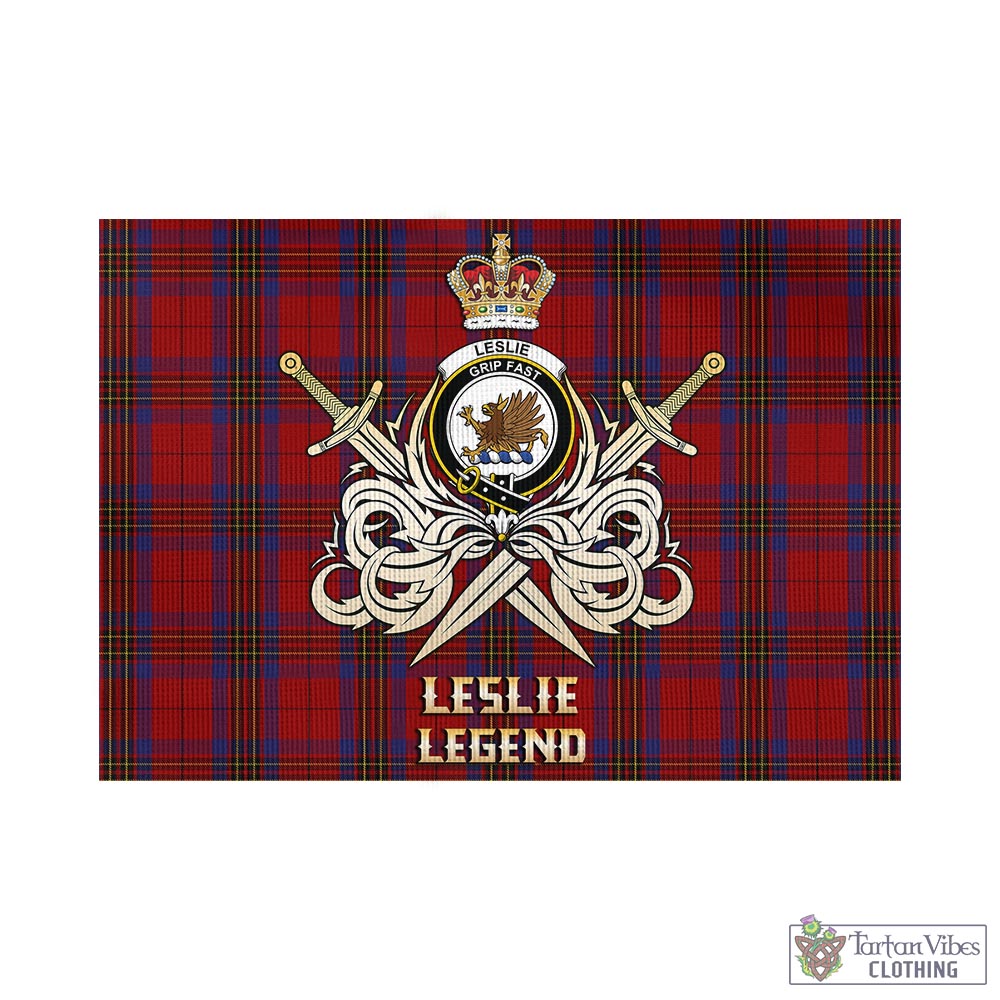 leslie-red-tartan-flag-with-clan-crest-and-the-golden-sword-of-courageous-legacy