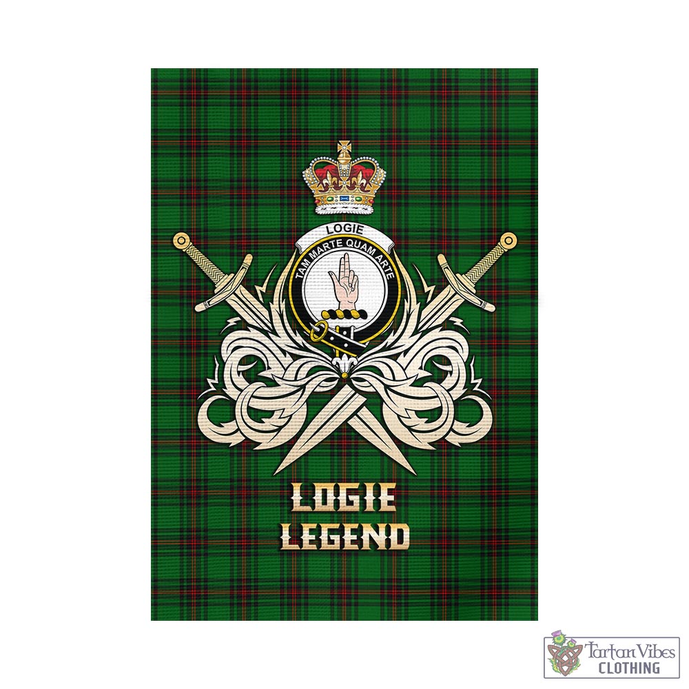 logie-tartan-flag-with-clan-crest-and-the-golden-sword-of-courageous-legacy