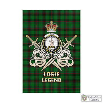 Logie Tartan Garden Flag with Clan Crest and the Golden Sword of Courageous Legacy - Tartan Vibes Clothing