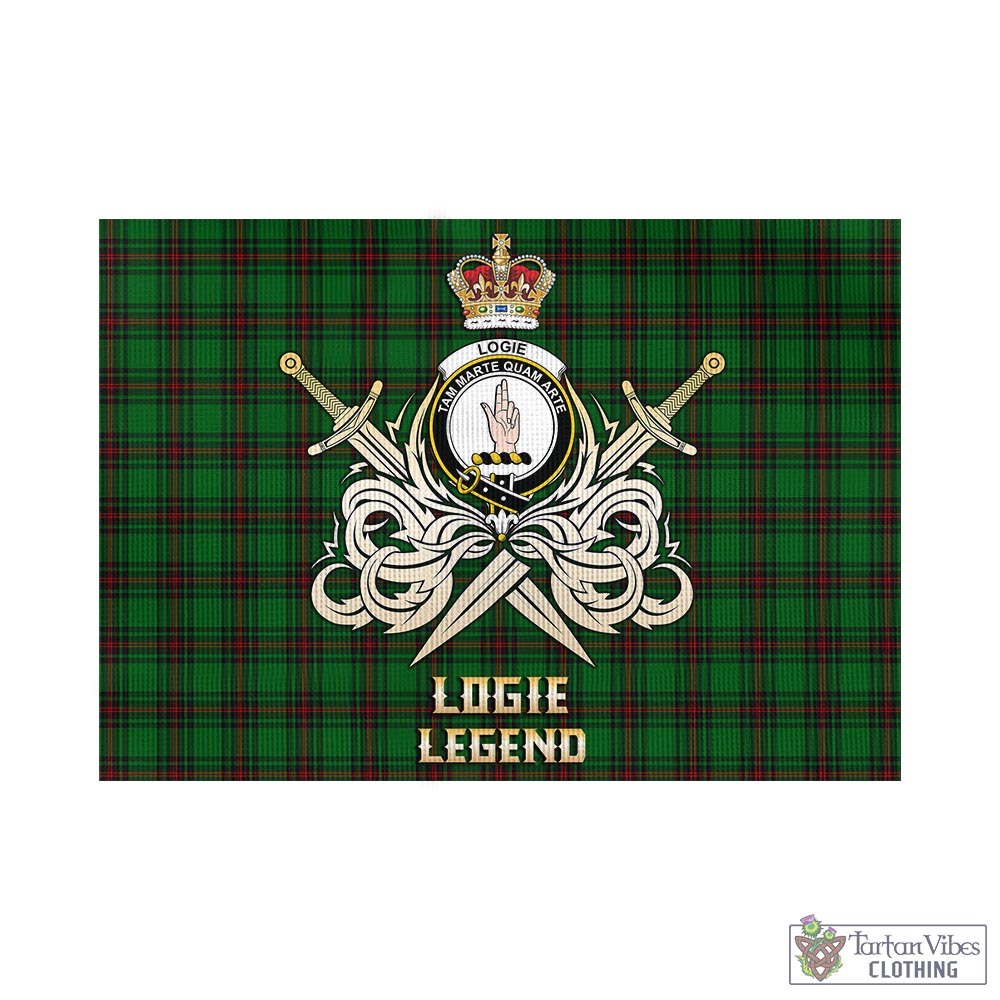 logie-tartan-flag-with-clan-crest-and-the-golden-sword-of-courageous-legacy