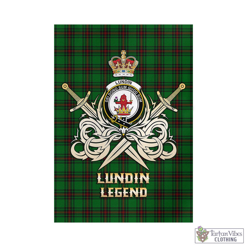 lundin-tartan-flag-with-clan-crest-and-the-golden-sword-of-courageous-legacy