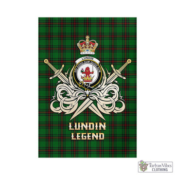 Lundin Tartan Garden Flag with Clan Crest and the Golden Sword of Courageous Legacy - Tartan Vibes Clothing