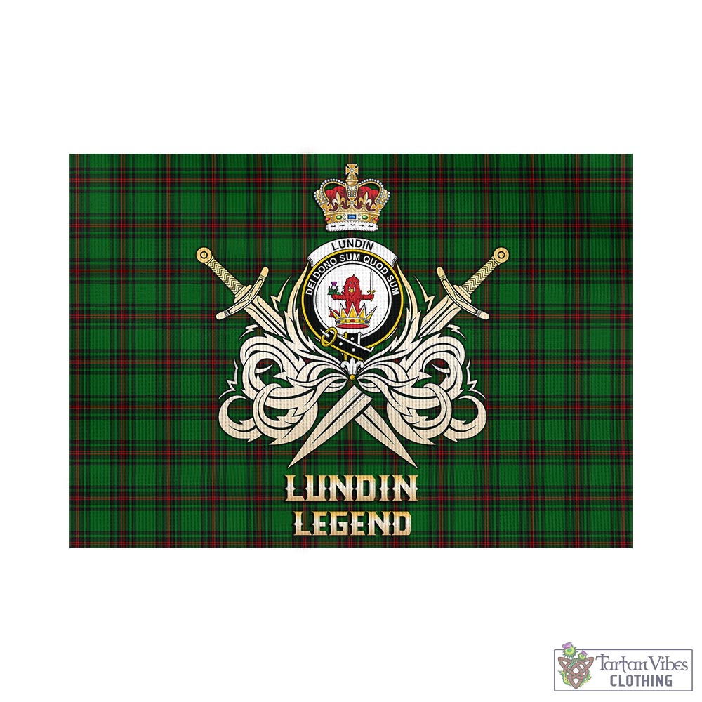 lundin-tartan-flag-with-clan-crest-and-the-golden-sword-of-courageous-legacy