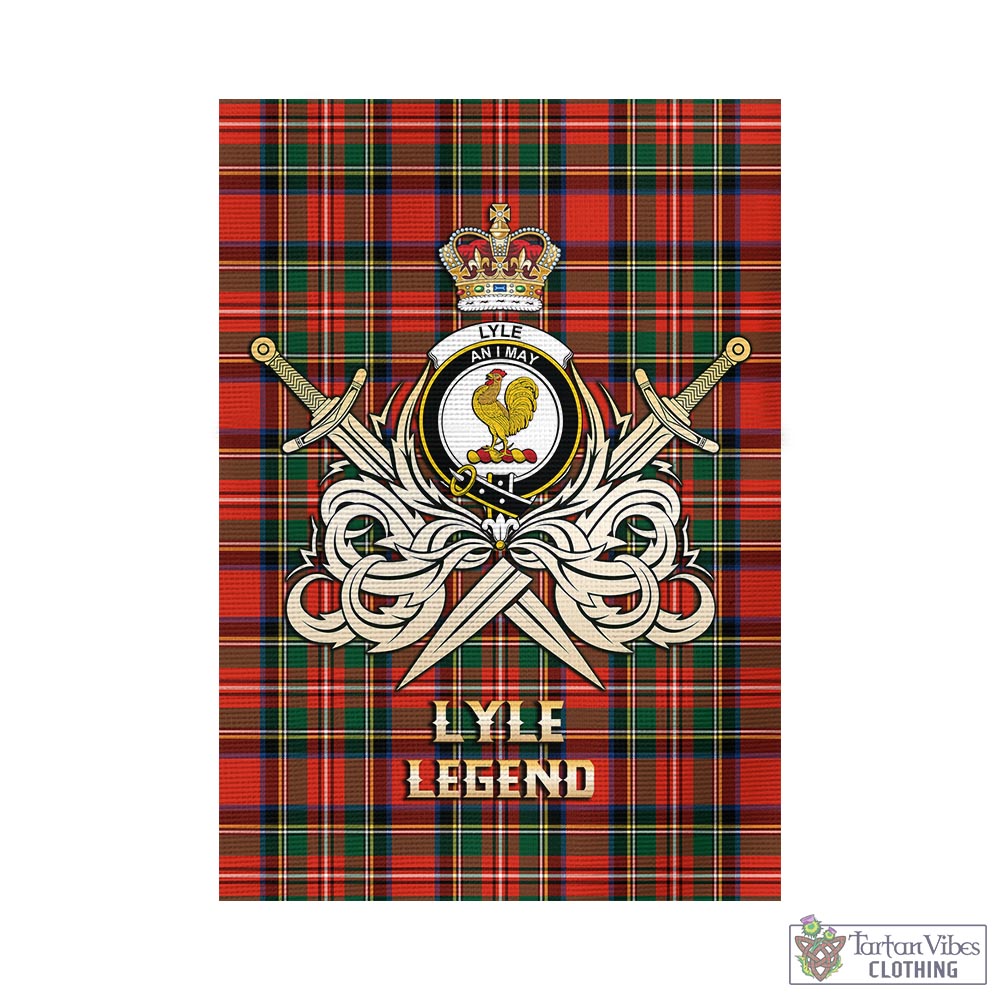 lyle-tartan-flag-with-clan-crest-and-the-golden-sword-of-courageous-legacy