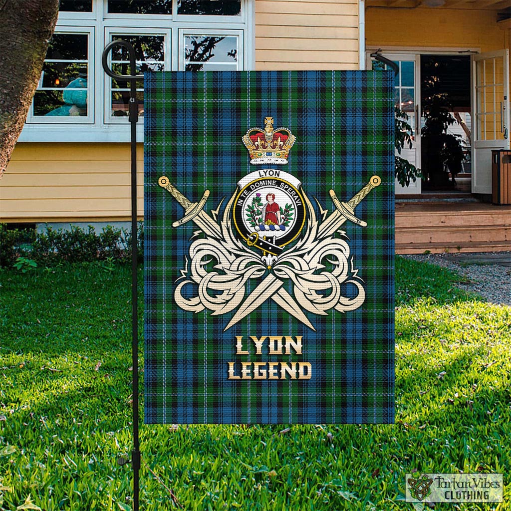 Lyon Tartan Garden Flag with Clan Crest and the Golden Sword of Courageous Legacy Garden Flag - Tartan Vibes Clothing
