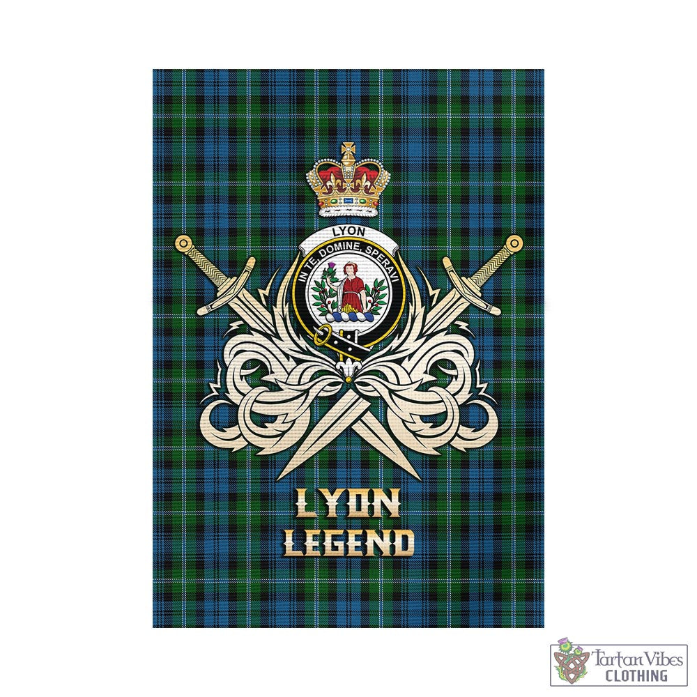 Lyon Tartan Garden Flag with Clan Crest and the Golden Sword of Courageous Legacy - Tartan Vibes Clothing