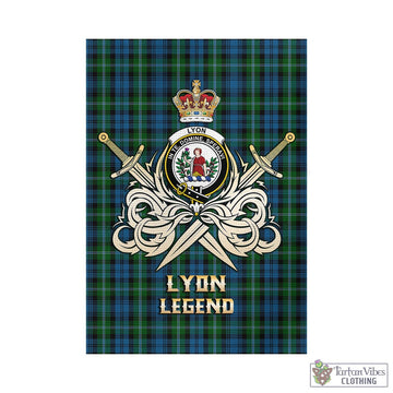 Lyon Tartan Garden Flag with Clan Crest and the Golden Sword of Courageous Legacy - Tartan Vibes Clothing