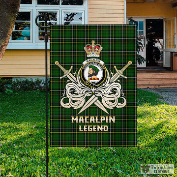 MacAlpin Modern Tartan Flag with Clan Crest and the Golden Sword of Courageous Legacy